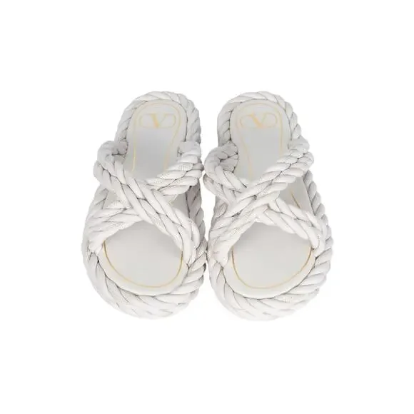 VALENTINO GARAVANI White Braided Leather Slide Sandals Size 36 US 6